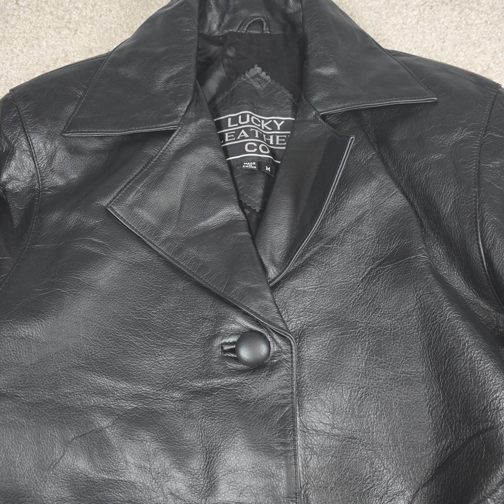 Lucky Leather Co Jacket Womens M Black Genuine Leather Button Front Blazer Coat